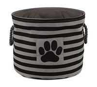 Bone Dry Pet Storage Collection Striped Paw Patch Bin, Black, Small Round