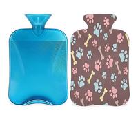 Bones Paws - Botella de agua caliente con funda esponjosa, 2 l, gran capacidad, diseño de patas de animales, bolsa de agua para noches acogedoras, alivio del dolor, espalda, cuello y hombros