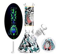 Bong de vidrio luminoso Masenyee de 20 cm con cuenco y colador de 14,5 mm, bong de vidrio para fumar, bong robusto y grueso, compacto para transportar, pipa de agua chillum-Iron Black