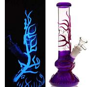 Bong púrpura resplandor en la oscuridad Bong de vidrio con percolate de tornado, pequeño vidrio Bongs con 14.5mm agua Bong Bowl tubo de vidrio para fumar pipa cachimba Bong Pipe