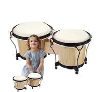 Bongos para niños - Tambores de madera de 6 y 7 pulgadas, juego de percusión para principiantes, cuenco natural hecho a mano | Instrumento profesional de bongo para adolescentes que aprenden y