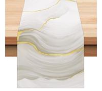Bonhause Camino de mesa de mármol gris y dorado, moderno, arte abstracto, cocina, comedor, decoración para interior, exterior, vacaciones, fiesta, lavable, decoración del hogar (33 x 183 cm)