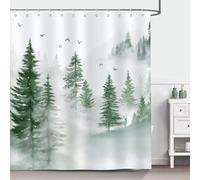 Bonhause Cortina de Ducha Bosque Brumoso Niebla Verde Árbole Mystic Natural Cortina de Baño de Poliéster Impermeable Antimoho Lavable Cortina Ducha 180 x 180 cm con 12 Ganchos