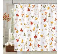 Bonhause Cortina de Ducha Hoja de Arce Floral Hojas de Acuarela Otoño Planta Cortina de Baño de Poliéster Impermeable Antimoho Lavable Cortina Ducha 180 x 180 cm con 12 Ganchos