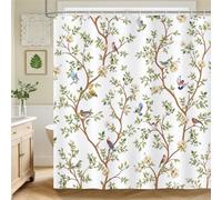 Bonhause Cortina de Ducha Pájaros Hojas Flores de Acuarela Sucursal Cortina de Baño de Poliéster Impermeable Antimoho Lavable Cortina Ducha 180 x 180 cm con 12 Ganchos