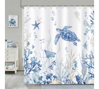 Bonhause Cortina de Ducha Tortuga Marina Bajo el Mar Océano Azul Costera Cortina de Baño de Poliéster Impermeable Antimoho Lavable Cortina Ducha 180 x 180 cm con 12 Ganchos