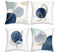 Bonhause Fundas Cojines Abstracto Boho 45 x 45 cm Funda de Almohada Mediados de Siglo Minimalista Moderno Geométrico Azul Cojines Decorativos para Sofá Cama Hogar Patio Juego de 4