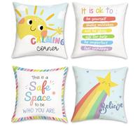 Bonhause Fundas Cojines Arcoiris 45 x 45 cm Funda de Almohada Sol Rincón de la Calma Aula Cojines Decorativos para Sofá Hogar Rincón de Lectura Habitación Infantil Juego de 4