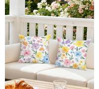 Bonhause Fundas Cojines Floral 45 x 45 cm Funda de Almohada Acuarela Flor Hoja Terciopelo Suave Cojines Decoración Primavera Verano para Sofá Cama Silla Patio Hogar Juego de 2