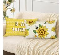 Bonhause Fundas Cojines Flores Primavera 30 x 50 cm Funda de Almohada Flor Amarilla Girasol Abeja Poliéster Lino Cojines Decorativos para Sofá Cama Hogar Exterior Juego de 2
