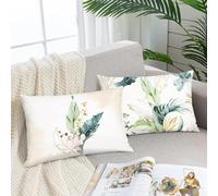 Bonhause Fundas Cojines Hojas Tropicales 30 x 50 cm Funda de Almohada Hoja Verde y Rosa Cojines Decorativos para Sofá Cama Hogar Jardín Juego de 2