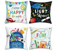 Bonhause Fundas Cojines Niños 45 x 45 cm Funda de Almohada Aula Papelería Cojines Decorativos para Sofá Habitación de los Niños Estudiantes Rincón de Lectura Hogar Juego de 4