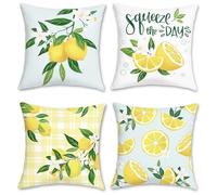 Bonhause Fundas de Cojín Limon Fruta Verano 45x45cm Funda de Almohada Terciopelo Suave Cojines Decorativos para Sofá Cama Hogar Exterior Juego de 4