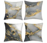 Bonhause Fundas de Cojín Mármol Gris 40 x 40 cm Funda de Almohada Doble Cara Oro Negro Abstracto Arte Moderno Terciopelo Suave Cojines Decorativos para Sofá Cama Hogar Exterior Juego de 4