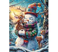 Bonhomme de neige avec un cerf dans le jardin de Noël Puzzle 500 Piezas Cartón Grueso Para Coleccionistas Mitos cuento de hadas Ocio Creativo En Casa Calmar La Mente Pieza Colección Más Vendido Regalo
