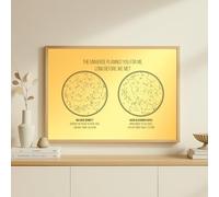 bonibom Impresión personalizada de mapa de estrellas en lámina dorada, póster de pared personalizado de doble constelación de fecha especial y ubicación, regalo de aniversario o boda para parejas