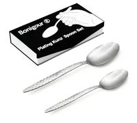Bonigour Chef Kunz - Juego profesional de cucharas de acero inoxidable 18/10 para untar, chapar, quenelle, servir, salsas, herramientas culinarias de chapado con agarre antideslizante (plateado)