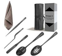 Bonigour Juego culinario de herramientas de chapado, kit de 6 utensilios profesionales de chef, espátulas y pinzas para cocina modernista, arte alimentario, negro