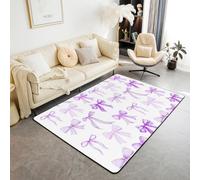 Bonita alfombra con moño para niños, alfombra de entrada para niñas y niños, alfombra antideslizante de princesa de ensueño con nudo de mariposa, decoración de sala de estar, sofá morado, 5 x 6 pies 6