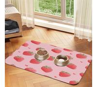 Bonita Alfombrilla de alimentación para Mascotas con diseño de Fresa Rosa, Alfombrillas Grandes de Cuero Absorbente para Perros y Gatos, Alfombrilla para Cuenco, Bandeja de Comida, Alfombrillas dispe