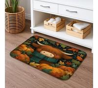 Bonita alfombrilla de baño de vaca de las tierras altas, diseño de hojas otoñales, alfombra de baño antideslizante, decoración de otoño para el hogar, tapete suave y absorbente para ducha e inodoro