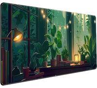 Bonita Alfombrilla de Escritorio Verde, Estilo Lofi, diseño Anime, Bosque, Naturaleza, tamaño XXL para Gaming, tapete de ratón para PC, portátil, para niña y Mujer, decoración de Oficina, 80 x 40 cm
