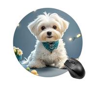 Bonita alfombrilla de ratón redonda de perro maltés con base de goma antideslizante, alfombrilla de protección lavable para el hogar, oficina, decoración de escritorio, accesorios de escritorio, 7.8