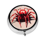 Bonita araña roja. Este pequeño pastillero redondo es un organizador portátil de medicamentos de viaje con tres compartimentos para almacenar medicamentos diarios.
