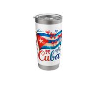 Bonita bandera cubana del mes de la herencia hispana para niñas y mujeres Vaso térmico de acero inoxidable de doble pared