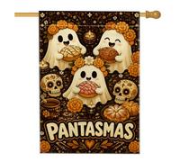Bonita bandera de Halloween con diseño de calabazas fantasma, 71 x 101 cm | Coronas de flores de caléndula, bandera de césped, calaveras de azúcar, pasteles de calabaza, decoración de jardín de otoño