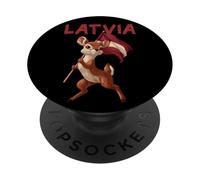 Bonita Bandera de Letonia con Animal para los Amantes de los Ciervos PopSockets PopGrip Adhesivo