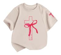 Bonita blusa de manga corta con estampado floral para camiseta básica suave para niños pequeños, perfecta para fiestas diarias, beige, 3-4 años