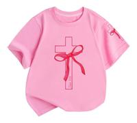 Bonita blusa de manga corta con estampado floral para camiseta de algodón suave para niños pequeños - versátil para uso diario, Rosa., 11-12 años