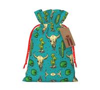 Bonita bolsa con cordón con estampado de cactus y calavera de toro para regalos, bolsas de regalo adorables reutilizables, perfectas para joyas y mucho más