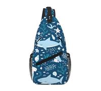 Bonita bolsa cruzada con estampado de peces azules en diagonal para hombres y mujeres, bolsa cruzada de hombro para viajes, senderismo, Negro -, Talla única