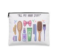 Bonita bolsa de accesorios para el cabello, bolsa de viaje para cosméticos All My Hair Stuff para mujeres, organizador portátil con cremallera, almacenamiento para el cuidado diario, Blanco, 7x9 Inch