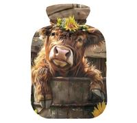 Bonita bolsa de agua caliente con diadema floral con funda de terciopelo, bolsa de agua caliente para aliviar el dolor, 2 L