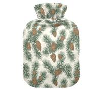 Bonita bolsa de agua caliente con diseño de conos de pino verde crema de Navidad con funda suave, bolsas de agua caliente de 1 litro para aliviar el dolor de cuello y hombros