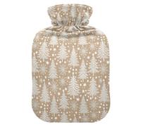 Bonita bolsa de agua caliente con diseño de copo de nieve de árbol marrón y blanco con funda suave, bolsa de agua caliente de 1 litro para artritis
