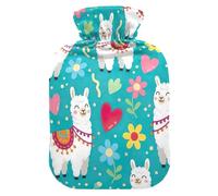 Bonita bolsa de agua caliente con diseño de llamas, flores, corazones, con funda suave, para calambres menstruales, tamaño mediano
