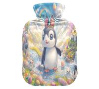 Bonita bolsa de agua caliente con diseño de pingüino de conejo con funda de forro polar suave, bolsa de agua caliente para aliviar el dolor de cuello y hombros, terapias frías y calientes, talla S