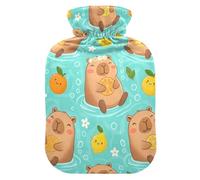 Bonita bolsa de agua caliente de Capybaras de dibujos animados turquesa con pies de cubierta suave y calentador de cama, bolsa de agua caliente para calentador de pies y alivio del dolor, tamaño