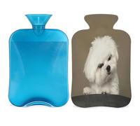 Bonita bolsa de agua caliente de perro maltés con funda, bolsa de agua caliente de 2 litros para aliviar el dolor, cuello suave y hombro, calentador de pies de mano, compresa fría y caliente para