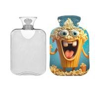 Bonita bolsa de agua caliente de personajes de palomitas de maíz con funda, bolsa de agua caliente de 2 litros para aliviar el dolor, calentador de cama, terapia caliente