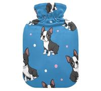 Bonita bolsa de agua caliente para perro Boston Terrier con funda de terciopelo suave, bolsa de agua caliente para alivio del dolor de cuello y hombros, tamaño mediano