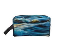 Bonita bolsa de almacenamiento con estampado de perro Golden Retriever, bolsa de aseo de viaje duradera, bolsa organizadora portátil de maquillaje y cosméticos con cremallera, Dawn Ocean Waves, Talla