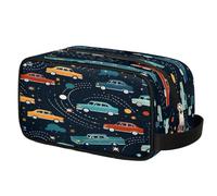 Bonita bolsa de aseo de caricaturas espaciales para viajes, bolsa de maquillaje de poliéster impermeable para hombres, mujeres y niños, organizador portátil para baño, gimnasio, vacaciones