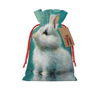 Bonita bolsa de cordón resistente con diseño de conejo blanco de 4.7 x 6.9 pulgadas, bolsa de regalo moderna y práctica para necesidades diarias, 1 unidad