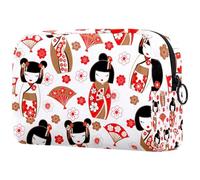 Bonita bolsa de cosméticos con diseño de muñecas japonesas Kokeshi para mujer, neceser de viaje, bolsa organizadora de maquillaje grande con cremallera, multicolor, 18.5x7.5x13cm/7.3x3x5.1in, Neceser