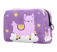 Bonita bolsa de cosméticos de alpaca en la nube de llama morada para mujer, neceser de viaje, bolsa organizadora de maquillaje grande con cremallera, multicolor, 18.5x7.5x13cm/7.3x3x5.1in, Neceser